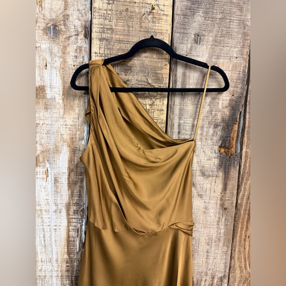 A.L.C Asher Gown Aged Bronze One-Shoulder Gold Dress satin maxi Revolve $798 8 - Picture 13 of 13